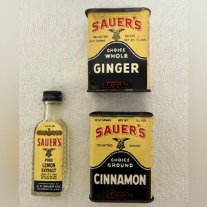 Vintage Sauer's Lemon Extract Sauer's Ginger Sauer's Cinnamon Tins Richmond, VA